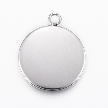 304 Stainless Steel Pendant Cabochon Settings, Flat Round, Stainless Steel Color, Tray: 18x1.6mm, 24x20x2mm, Hole: 2.2mm