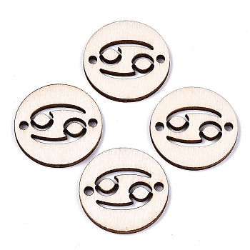 Unfinished Natural Poplar Wood Links Connectors, Laser Cut, Flat Round with Constellation, Cancer, 29.5x2.5mm, Hole: 2.5mm