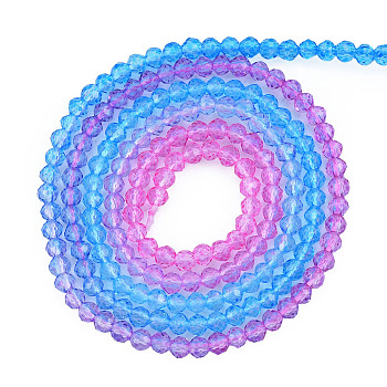 Transparent Glass Beads Strands, Segmented Multi-color Beads, Faceted Round, Violet, 2mm, Hole: 0.6mm, about 194~199pcs/strand, 14.49 inch~14.61 inch(36.8~37.1cm)