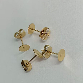 Ion Plating(IP) 304 Stainless Steel Stud Earring Findings, Flat Round, Real 18K Gold Plated, 12x0.3mm, Pin: 0.7mm