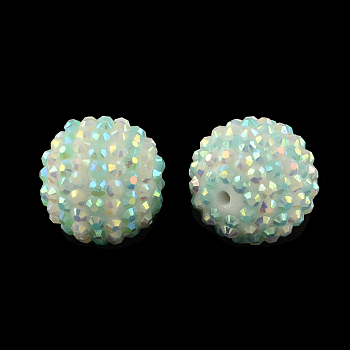 AB-Color Resin Rhinestone Round Beads, with Acrylic Beads Inside, Cyan, 18mm, Hole: 2~2.5mm