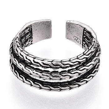 Men's Triple Line Alloy Open Cuff Ring, Chunky Wide Band Ring, Cadmium Free & Lead Free, Antique Silver, US Size 10(19.8mm)