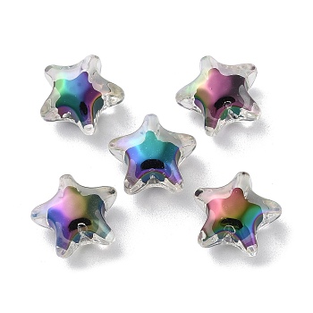 UV Plating Rainbow Iridescent Acrylic Beads, Bead in Bead, Faceted, Star, 20x20x11mm, Hole: 2.5mm