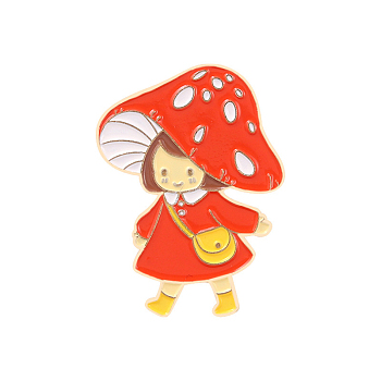 Cartoon Mushroom Girl Enamel Pin for Women, Alloy Brooch for Backpack Clothes, Bag, 28x21mm