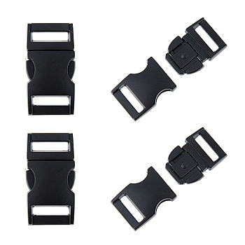 4Pcs Matte Alloy Side Release Buckles, Survival Bracelet Clasps, Black, 39x20x10mm, Hole: 15x3.5mm