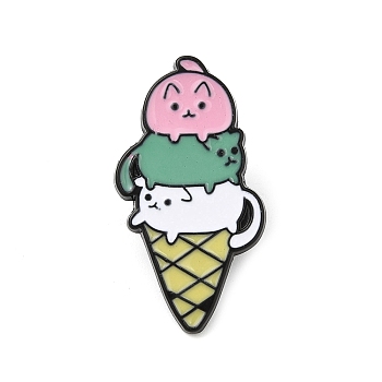 Cat with Ice Cream Enamel Pins, Electrophoresis Black Zinc Alloy Brooch for Women, Colorful, 28.5x15.8x1.3mm