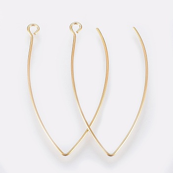 Ion Plating(IP) 304 Stainless Steel Earring Hooks, Ear Wire, with Horizontal Loop, Real 14K Gold Plated, 41x22x0.8mm, Hole: 2.5mm, Pin: 0.8mm