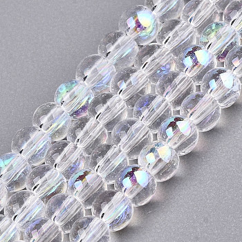 Electroplate Glass Beads Strands, Half AB Color Plated, Round, Clear AB, 3mm, Hole: 0.5mm, about 295~297pcs/strand, 26.77''(68cm)