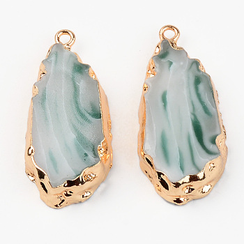 Resin Pendants, Imitation Turquoise, with Edge Light Gold Plated Iron Loops, Teardrop, WhiteSmoke, 36~37.5x16x6~7mm, Hole: 1.8mm