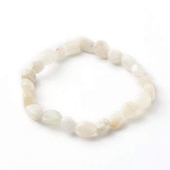 Natural White Moonstone Beaded Stretch Bracelets for Kids, Tumbled Stone, Nuggets, Inner Diameter: 1-3/4~1-7/8 inch(4.3~4.7cm)