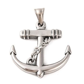 316 Surgical Stainless Steel Pendants, Anchor Charms, Antique Silver, 36.5x35.5x7mm, Hole: 9x4mm