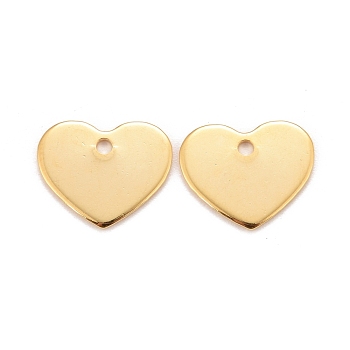 201 Stainless Steel Charms, Heart, Real 24k Gold Plated, 10x12.5x0.8mm, Hole: 1.3mm