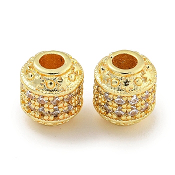 Rack Plating Brass Micro Pave Clear Cubic Zirconia Beads, Long-Lasting Plated, Lead Free & Cadmium Free, Column, Real 18K Gold Plated, 8.5x7.5mm, Hole: 2.7mm