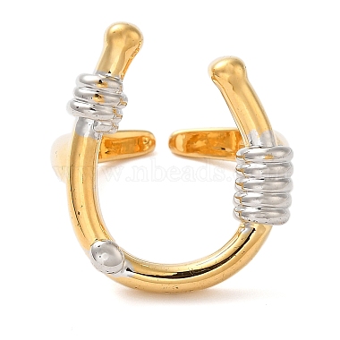 U-Shape Brass Open Cuff Rings for Women(RJEW-B062-13GP)-2