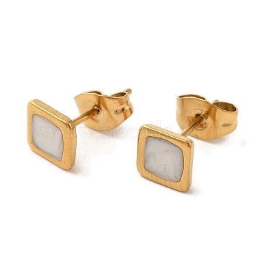 Ion Plating(IP) 304 Stainless Steel Square Stud Earrings(EJEW-C114-06G-02)-2