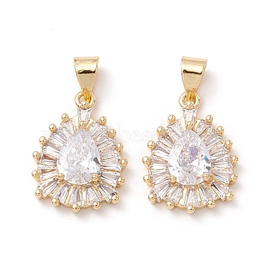 Real 18K Gold Plated Clear Teardrop Brass+Cubic Zirconia Pendants