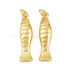 Brass Pendants, Fish Charms, Long-Lasting Plated, Rack Plating, Cadmium Free & Lead Free, Golden, 26x6x4.5mm, Hole: 3.5mm(KK-CBACBC6-01G)