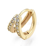 Clear Cubic Zirconia Double Line Hoop Earrings, Brass Jewelry for Women, Real 18K Gold Plated, 9x9x6mm, Pin: 0.8mm(EJEW-C048-04G)