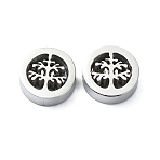 Tarnish Resistant 304 Stainless Steel Beads, Flat Round with Tree, Stainless Steel Color, 10x3mm, Hole: 1.8mm(STAS-L024-011P)