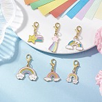 Rainbow Alloy Enamel Pendant Decorations, with Alloy Lobster Claw Clasps, Golden, 28~37mm, 6pcs/set(HJEW-JM04116)