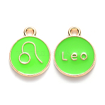 Alloy Enamel Pendants, Cadmium Free & Lead Free, Flat Round with Constellation, Light Gold, Pale Green, Leo, 22x18x2mm, Hole: 1.5mm(X-ENAM-S124-01A-06G)