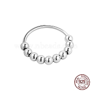 Rhodium Plated 925 Sterling Silver Finger Rings, Rotating Beaded Ring for Calming Worry, Platinum, US Size 8(18.1mm)(RJEW-L108-01C-P)