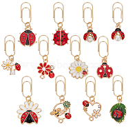 Carbon Steel Long Paper Clips, Alloy Enamel Ladybug Pendant Paper Clip, Mixed Color, 35~42mm, 12pcs/set(AJEW-OC00021)