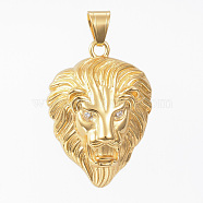 304 Stainless Steel Pendants, with Rhinestones, Lion, Golden, 45.5x32.5x15mm, Hole: 10x7mm(STAS-H406-29G)