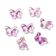 Transparent Baking Paint Glass Beads, with Glitter Powder, Butterfly, Magenta, 10x14x5.5mm, Hole: 1mm(GLAA-F115-01A)