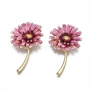 Flower Enamel Pin, 3D Alloy Brooch for Backpack Clothes, Nickel Free & Lead Free, Light Golden, Hot Pink, 54x34mm(JEWB-N007-078)