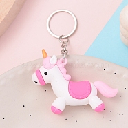 PVC Plastic Keychain, Cartoon Unicorn, Hot Pink, Pendant: 4.8x6.3cm(PW-WGB4F0C-02)