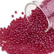 TOHO Round Seed Beads, Japanese Seed Beads, (798) Inside Color AB Crystal/Siam Ruby Lined, 11/0, 2.2mm, Hole: 0.8mm, about 5555pcs/50g(SEED-XTR11-0798)