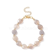 Natural Grey Agate Heart Beaded Bracelet, Gemstone Jewelry for Women, 7-3/8 inch(18.7cm)(BJEW-JB08697-04)