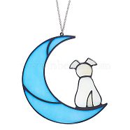 Moon & Dog Acrylic Pendant Decoration, Iron Chain Hanging Decoration, Deep Sky Blue, 550mm(HJEW-WH0042-59)
