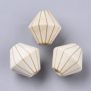Unfinished Natural Wood European Beads, Large Hole Beads, Lead Free, Laser Engraved Pattern, Bicone with Stripe Pattern, Moccasin, 24x24.5mm, Hole: 4.5mm(X-WOOD-T025-002-LF)