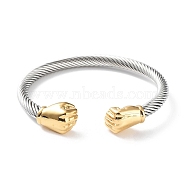 304 Stainless Steel Open Cuff Fist Bangles, Golden & Stainless Steel Color, Inner Diameter: 2-1/2 inch(6.4cm)(BJEW-P304-01D-G)