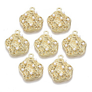 Alloy Pendants, with ABS Plastic Imitation Pearl, Flower, White, Light Gold, 21x18x5mm, Hole: 1.8mm(X-PALLOY-N155-03)
