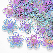 Ion Plating(IP) 304 Stainless Steel Filigree Pendants, Etched Metal Embellishments, Flower, Rainbow Color, 18x18x0.3mm, Hole: 2mm(STAS-R102-01)