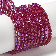 Electroplate Transparent Glass Beads Strands, Faceted, Round, Rainbow Plated, Crimson, 3mm, Hole: 0.8mm, about 164~166pcs/strand, 19.69~19.88 inch(50~50.5cm)(EGLA-A035-T3mm-L02)