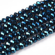 Electroplate Glass Beads Strands, Full Rainbow Plated, Faceted, Rondelle, Marine Blue, 2x1.5mm, Hole: 0.6mm, about 245~252pcs/Strand, 13.98~14.57 inch(35.5~37cm)(EGLA-F149-FR-04-1)