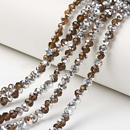 Electroplate Transparent Glass Beads Strands, Half Silver Plated, Faceted, Rondelle, Sienna, 10x8mm, Hole: 1mm, about 62pcs/strand, 20inch(EGLA-A034-T10mm-M20)