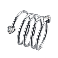 Trendy Brass Cubic Zirconia Finger Rings, Wide Band Rings, Heart, Platinum, US Size 8(18.1mm)(RJEW-BB18904-8)