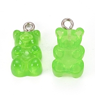 Resin Pendants, with Iron Finding, Bear, Lawn Green, 20.5x10.5x6.5mm, Hole: 2mm(RESI-TAC0002-17B)