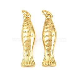 Brass Pendants, Fish Charms, Long-Lasting Plated, Rack Plating, Cadmium Free & Lead Free, Golden, 26x6x4.5mm, Hole: 3.5mm(KK-CBACBC6-01G)