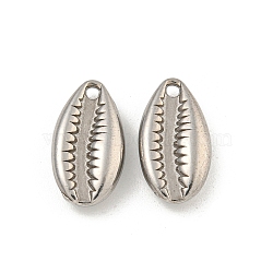 Non-Tarnish 304 Stainless Steel Charms, Cowrie Shell Shape Charm, Stainless Steel Color, 14x7.5x3mm, Hole: 1mm(STAS-I307-516P)