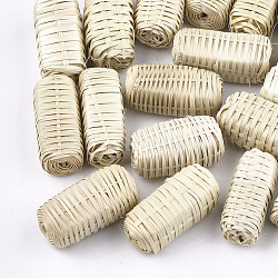 Handmade Woven Beads, Reed Cane/Rattan Covered with Wood, For Making Straw Earrings and Necklaces, No Hole/Undrilled, Cuboid, Antique White, 30~34x15~17x15~17mm(X-WOVE-T006-077)