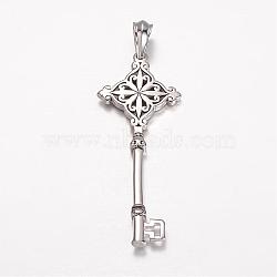 304 Stainless Steel Big Pendants, Key, Antique Silver, 85x33.5x6mm, Hole: 12x8mm(STAS-D441-11AS)