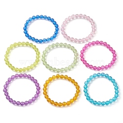 8Pcs 8 Colors 7.5mm Faceted Round Transparent Acrylic Beaded Stretch Bracelets for Women, Mixed Color, Inner Diameter: 2-1/8 inch(5.3cm), 1pc/color(BJEW-JB10248-01)