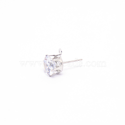 Iron Stud Earring Findings, with Clear Cubic Zirconia & Loop, Platinum, 11x8.5mm, Hole: 1mm, Pin: 0.7mm, Cubic Zirconia: 8mm(IFIN-WH0050-07P-01)