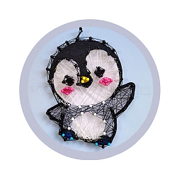 DIY String Art Kits, Including Wooden Board, Plastic Nails, Polyester Thread, Penguin Pattern, 200mm(ANIM-PW0004-10D)